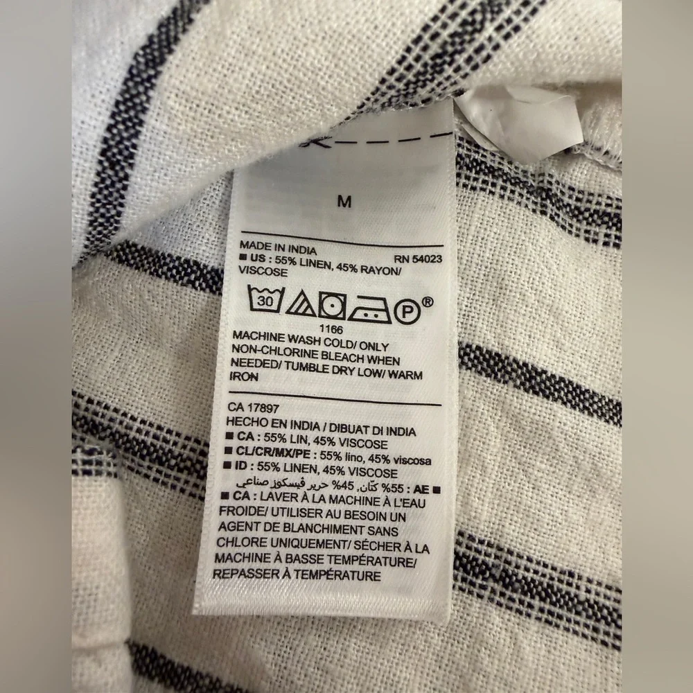 NEOT - Old Navy Cream Button Down Shirt Dress with Black Stripe Detail - Picture 5 of 7